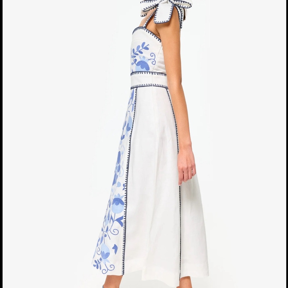 Elegant Blue and White Floral Dress